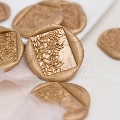 Gold Rectangle Wax Seals with Flower Designs | Heirloom Seals