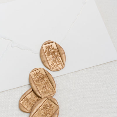 Rectangle Wax Seals with flowers on Handmade Envelope | Heirloom Seals