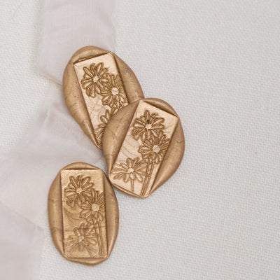 Gold Rectangle Wax Seals with Flower Designs | Heirloom Seals