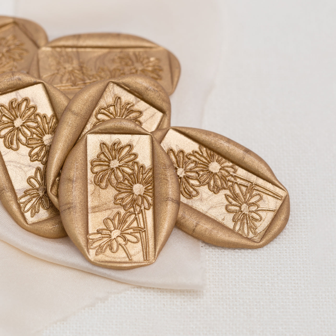 Gold Rectangle Wax Seals with Flower Designs | Heirloom Seals