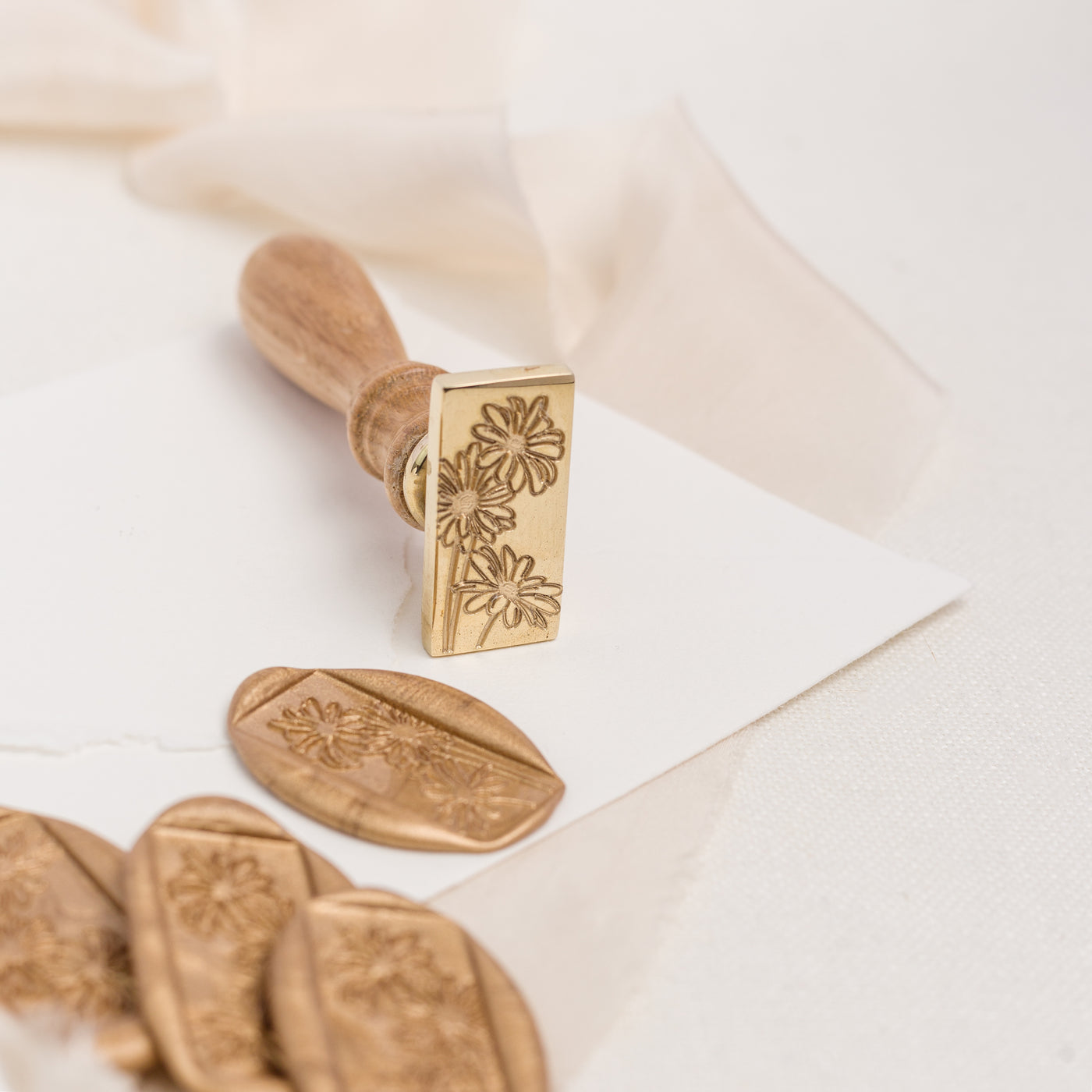 Gold Rectangle Wax Seals with Flower Designs | Heirloom Seals